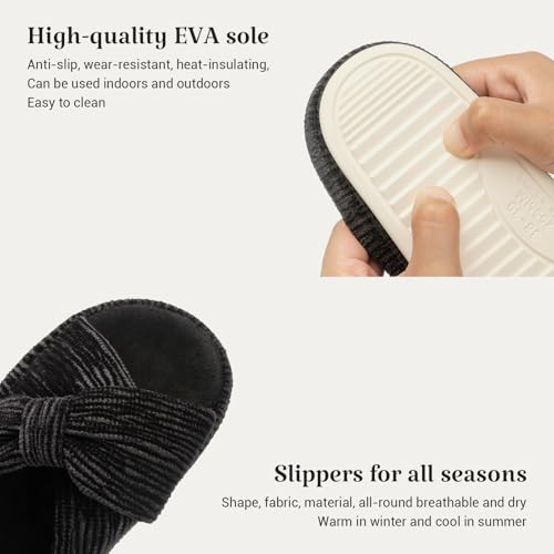 Image of Chantomoo Slippers for Women Memory Foam House Bedroom Corduroy Bow Crossbands Slipper Shoes Comfy Trendy Gift Slippers