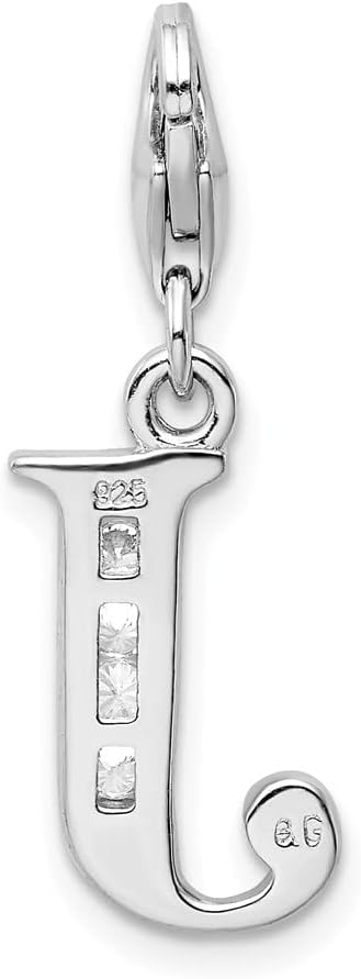 925 Sterling Silver Amore La Vita Polished CZ Letter J Initial Bracelet Charm Lobster Clasp