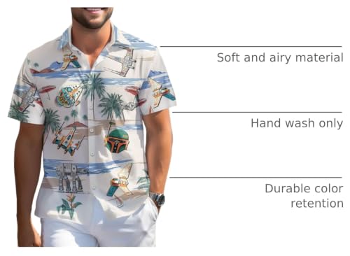Image of 99TIMORO Funny Film Summer Button Down Shirt Men Short Sleeve Top | Movie Character Hawaiian Shirts for Men Lightweight Breathable Beach Vacation Business Casual Summer Gifts Classic Fit