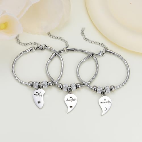 Image of Yonhon Mother 2 Daughter Bracelet Set for 3, Mom 2 Daughter Matching Bracelet for 3