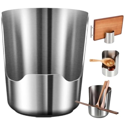 Soporte multifuncional para utensilios de cocina, tapa gruesa de acero inoxidable resistente y estante para cucharas, soporte vertical que ahorra espacio para espátulas, pinzas, cucharones