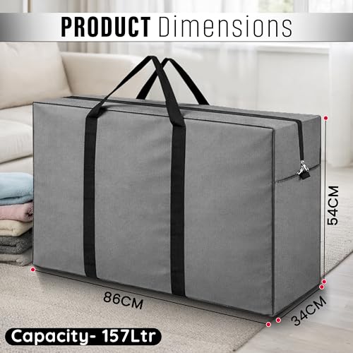 Image of Storite Heavy Duty 1680 Denier Nylon 158 LMulti-Purpose Moisture Proof Extra Large Toys /Stationery Paper /Blankets /Clothes Storage Bag /Moving Bags /Shifting bags(Grey, 86x34x54 cm) Rectangular