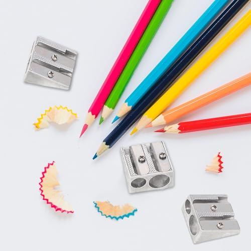3 Stück Metall-Bleistiftspitzer, Doppelloch-Bleistiftspitzer, Schüler-Briefpapier, Kinder-Bleistiftspitzer, Kleiner Bleistiftspitzer, Tragbarer Bleistiftspitzer