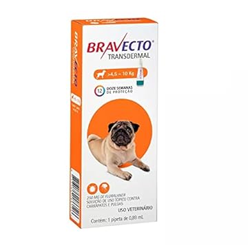 Antipulgas E Carrapatos Bravecto MSD Transdermal 250mg Para Cães De 4,5kg A 10kg
