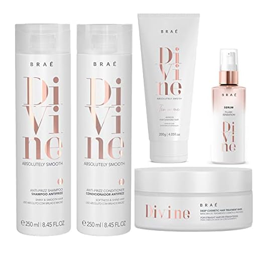 kit Braé Divine Anti Frizz Shampoo + Condicionador 250ml + Máscara Hidratação 200g + Sérum 60ml + Leave-In 10 em 1-200g