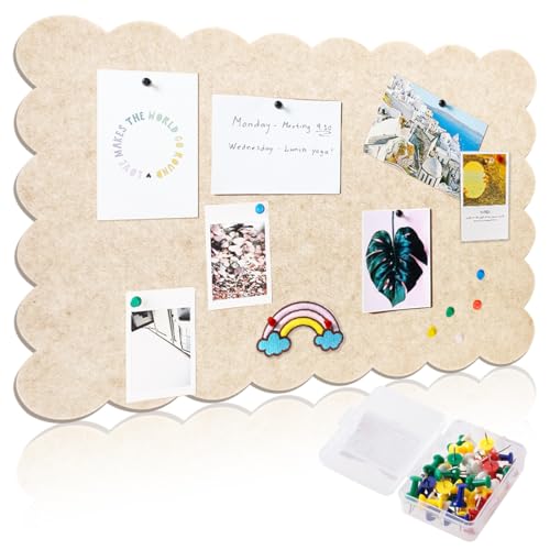 Tutamaz Corcho Pared Autoadhesivo, 60x40cm Fieltro Tablón de Anuncios Borde Ondulado Plegable Decorativo sin Taladrar con Chinchetas Pizarra Fotográfica Tablero de Notas de Visión para Paredes Oficina