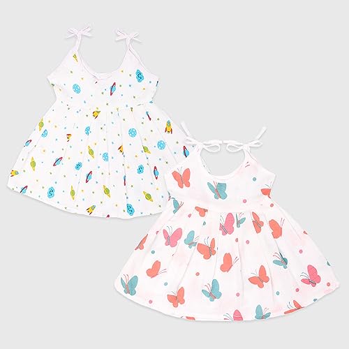 Image of Kidbea Extra Soft Mulmul Cotton Jhabla Frok for Baby Girls Set of 2 SB (0-3 Months)