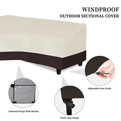 Image of Easy-Going Patio V-Shaped Sectional Sofa Cover, Waterproof Outdoor Sectional Cover, Heavy Duty Garden Furniture Cover with Air Vent 118 inch L (on Each Side) x 33.5 inch D x 31 inch H, Beige /Dark Brown