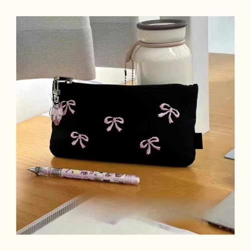 Image of Coquette Pencil Case Bow Pencil Pouch Cute Aesthetic Pencil Case Black Large Pen Pouch Holder Preppy Supplie (Pink)
