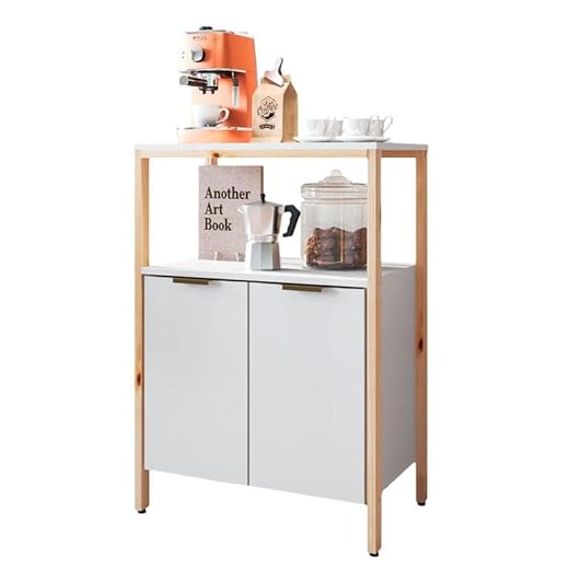 Aparador Balcão Multifuncional com Módulo, Prateleiras e Portas em Mdp 15mm Branco e Estrutura em Madeira Maciça Retro