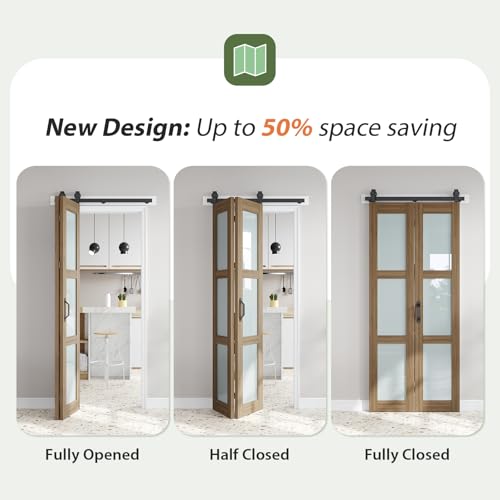 Image of FREDBECK 36X84 Bifold Barn Door Glass,3 Panel,Brown,Fit for 32 inch-34 inch Opening