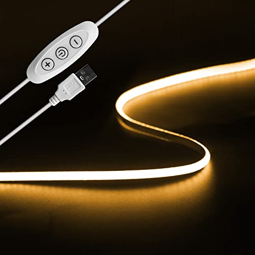Tayire USB 2m 5V COB LED Strip Light Warm White 3000K, 960LEDs Dimmable LED Tape CRI90+ 4mm Width Flexible TV Backlight