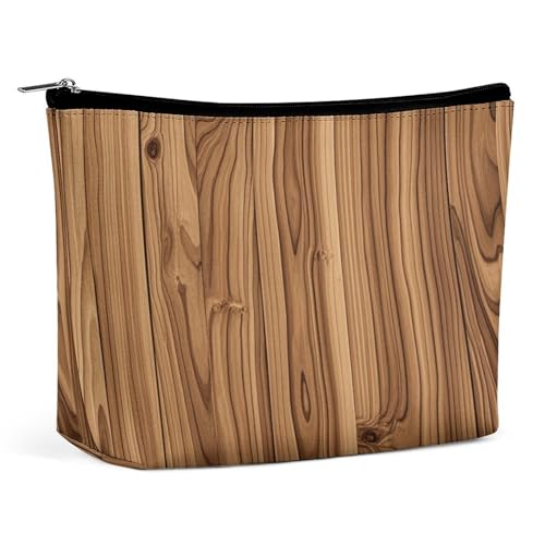 Bolsa de maquillaje, bolsa de viaje para cosméticos, bolsa de tocador portátil de madera de roble con vetas, bolsa de gran capacidad con cremallera, estuche organizador de maquillaje, bolsa de tocador
