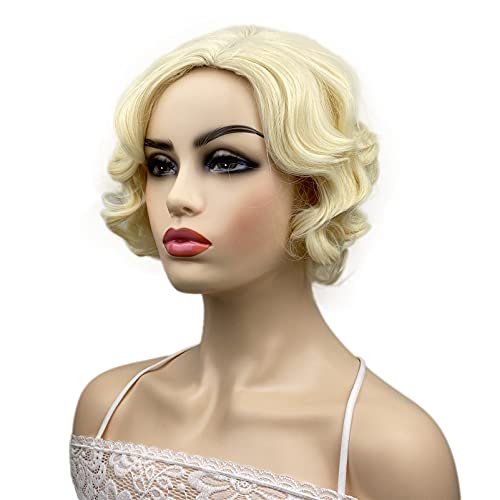 Wiginway Vintage Short Curly Finger Wavy Flapper Heat Resistant Synthetic Hair Wigs For Women Girls Party Evening Out Fun Blonde #TOP4