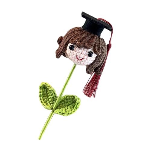 PASSI Ramo de flores de croché para graduação, ramo de flores de malha, boneca de croché artesanal, chapéu de médico, decoração de formatura para meninos e meninas