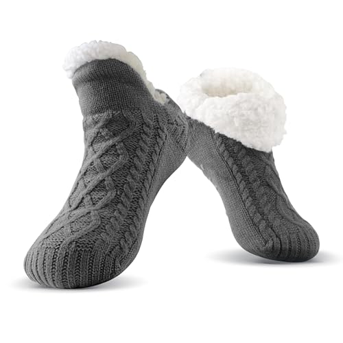 FRESBEIT Fuzzy Thermal Slipper Socks with Grips US 6-12