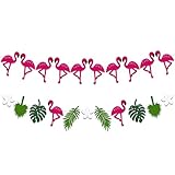 FLAMINGO PINEAPPLE LEAVES BANNER GARLAND - No DIY Required. 2 Pack | Felt Banner |Flamingo Pineapple Party Decorations | Monstera Palm Leaves | Luau Tropical Jungle Beach Safari Party Supplies Theme