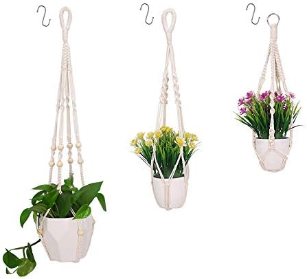 Clelo 3 Packs Macrame Plant Hangers with 3 Hooks Handmade Hanging Planters Basket Plant Holder for Indoor Outdoor Decorations(20"/23"/35")
