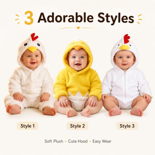CHENXDZHAO Infant Halloween Costume,Baby Halloween Costumes Toddler Boys Girls Long Sleeve Hooded Chicken Costume Cute Casual Cosplay Party Holiday Jumpsuits 2026,01-White1,110 - image 7