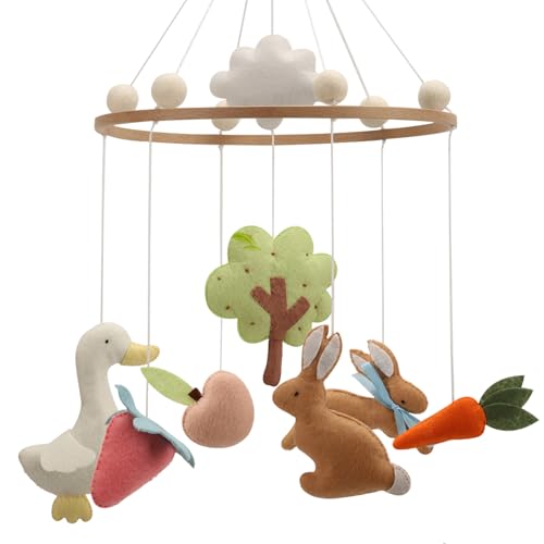 Image of Garden Rabbit Crib Mobile Rabbit Nursery Decor Handmade Felt Mobile with Rabbit in The Garden
