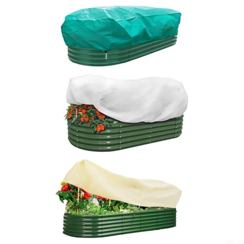 Plant Covers for Freeze Protection, Breathable Non-Woven Fabric Frost Cloths for Raised Beds and Potted Plants, Winter Cold Weather Shield with Adjustable Drawstring Secures(Beige-247x123x50cm)