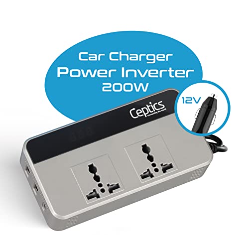 Ceptics-200W-Car-Laptop-ChargerPower-Inverter-with-2-USB31A-Max-1-C-Type1-18W-PD-Smart-USB-Charging-Ports-12V-DC-to-220V-AC-2X-Universal-AC-Outlet-Grey-18-Months-Warranty