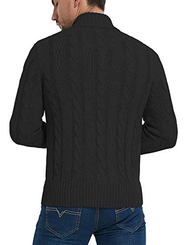 Nitagut Mens Long Sleeve Stand Collar Cardigan Sweaters Button Down Cable Knitted Sweater,Black,Large thumb #4