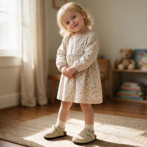 Image of Toddler Suede Clogs for Boys Girls Genuine Leather Adjustable Buckle Slides Potato Indoor Outdoor Slippers
