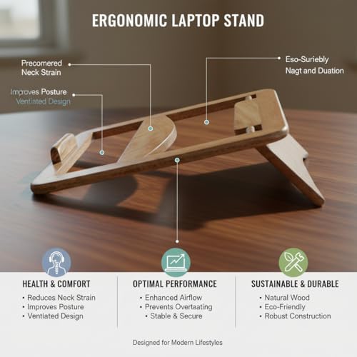 Image of Laptop Stand Universal Heat Dissipation Desktop Foldable Laptop Stand Wooden Notebook Stand Holder with 180 Degree Multiple-Angle Support for MacBook Asus HP Sony 11 x 11.5 inche Natural