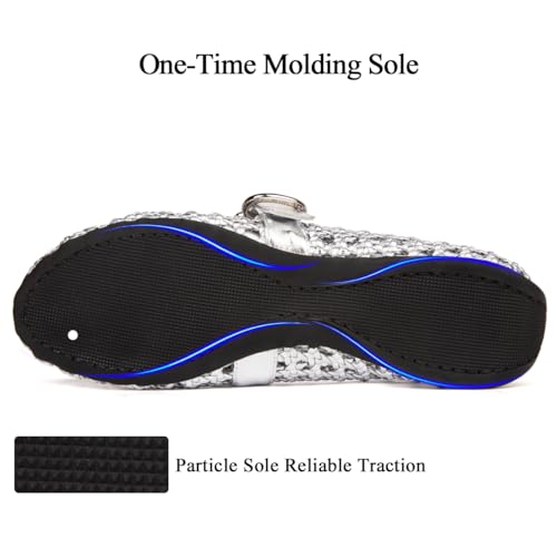 Image of Woven Ballet Flats Mesh Mary Jane Flats for Women Dressy Comfortable Ballerina Flat Round Toe Buckle Strap Mesh Shoes Casual Mary Janes