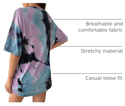 Image of Remidoo Women's Casual Oversized T Shirt Short Sleeve Graphic Tee Letter Tie Dye Shirts