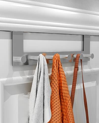 Chrome Over The Door Hook Hanger, Stylish Heavy-Duty Storage for Coats, Clothes, Towels, Bags, or Robes  6 Hook Models, with Protective Foam Backing. Brushed Chrome (Silver) stocked in The UK