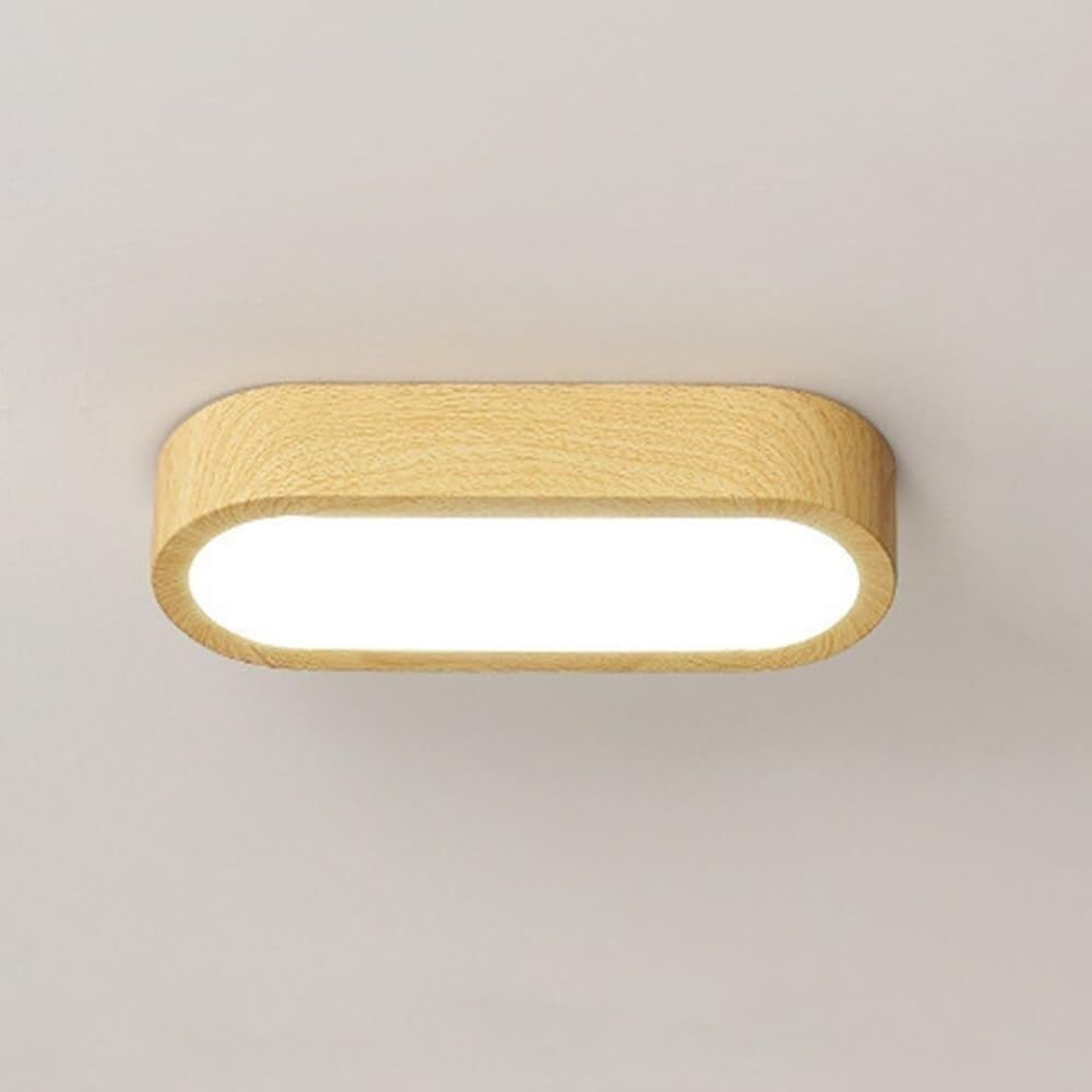 COSRUB Modern Oval LED Ceiling Lamp, Wood Grain Long Strip Close to Ceiling Light Fixtures Minimalist Farmhouse Ceiling Lighting for Hallway Entryway Balconies(Wood,4000K)