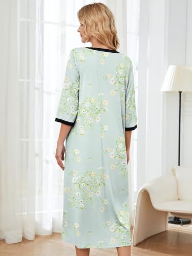 Image of PITINAN Moo Moo Nightgown House Dress Zip up Robes for Women Long Lounge Dress House Coat Women S-3XL