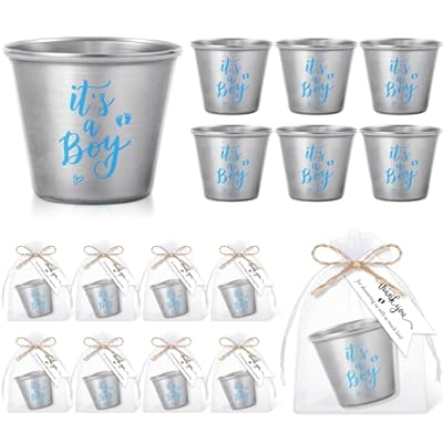 Pickmesh 25 Set Baby Shower Party Favors for Guests Stainless Steel Shot Glasses It's a Boy Shot Glasses Baby Shower Shot Cups with Thank You Tag Organza Bag for Boy Girl Gender Reveal Party Supplies