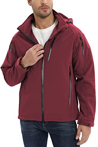 Tacvasen Men's Special Ops Jacket Softshell Hiking Detachable Hoodie Fleece Jacket Wine Red, Xl #TOP4