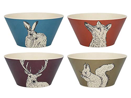 Creative Tops Into The Wild Bamboo Bowl Set with Animal Designs, Bamboo Fibre, Multi-Colour, 14 cm, 4 Pieces