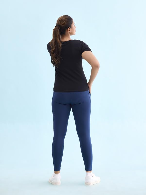 Image of GO COLORS Solid Nylon Stretch Ankle Length Training Tights | High Rise, Side Pockets