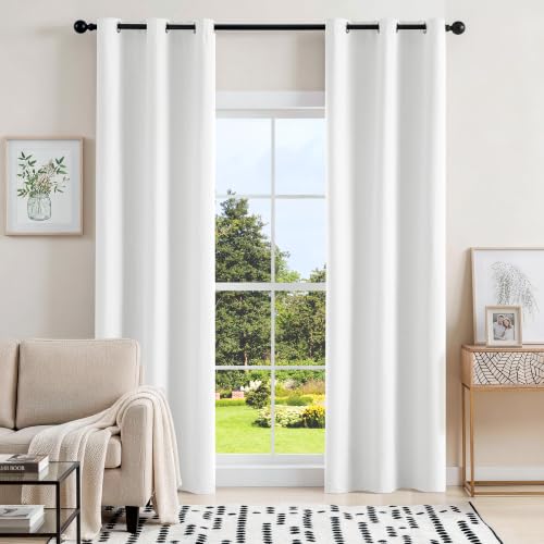 ChrisDowa White Blackout Curtains 80 Inches Long 2 Panels for Bedroom