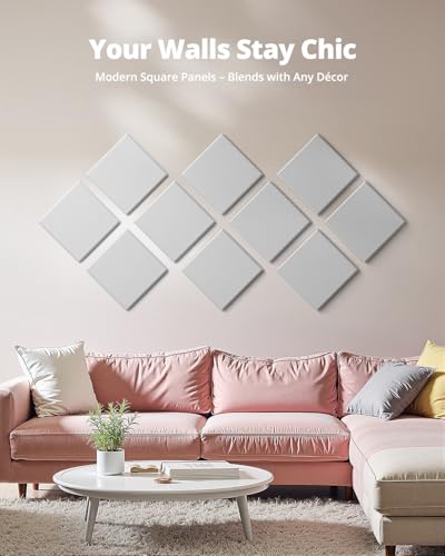 Paneles acústicos para insonorización de paredes, paquete de 12 unidades 12"x12"x0.4" con adhesivo autoadherible, azulejos cuadrados blancos para paredes, puertas, techos, estudios y dormitorios miniatura 2