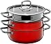 Produktbild WMF Fusiontec Compact Topfset Induktion 3-teilig, Kochtopf Set, Dämpfer, Glasdeckel, Cromargan Edelstahl poliert, Töpfe Set stapelbar, rot