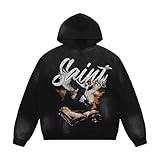 Arnodefrance Men Vintage Washed Graphic Hoodies Printing Graffiti Hoodie Cotton Warm Pullover Coat Outerwear