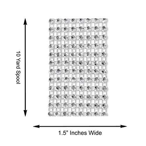 Super Z Outlet Silver Diamond Sparkling Rhinestone Mesh Ribbon for Event Decorations, Wedding Cake, Birthdays, Baby Shower, Arts & Crafts, 1.5" x 10 Yards, 8 Row, 1 Roll