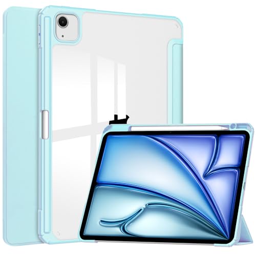 Coque iPad Pro 13 M5 antichoc silicone et cuir bleu clair à rabat