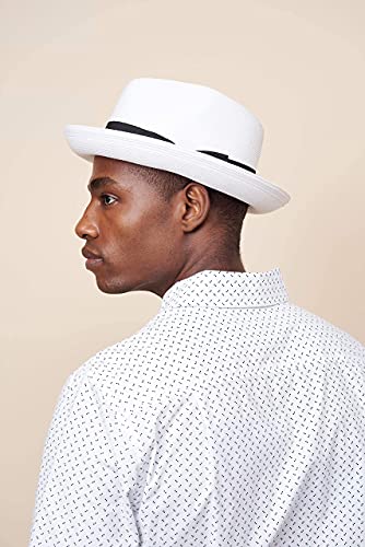 Pineapple&Star Genoa Fedora Bucket Sun Straw Beach Hat Fine Braid Upf50+ Unisex (Medium, White_Bowbk) #TOP2