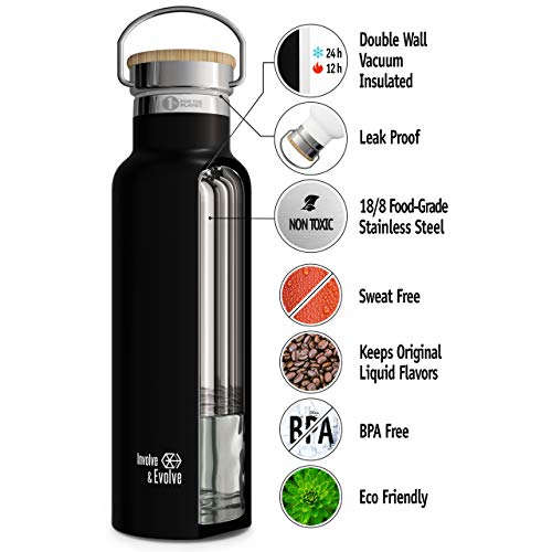 Involve & Evolve Botella de agua aislada con 3 tapas (tapa con pajilla) para niños, reutilizable, de doble pared, termo… - Imagen 5