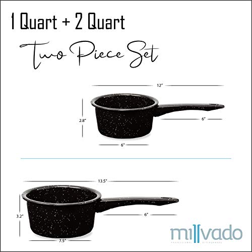 Millvado 2 Pack Granite Saucepans: Naturally Nonstick Sauce Pots - Speckled Enamel Ware Cookware – 1 And 2 Quart Sauce Pans For Cooking And Boiling - Granite Pot For Stovetop, Campfire, Outdoor Stove #TOP1