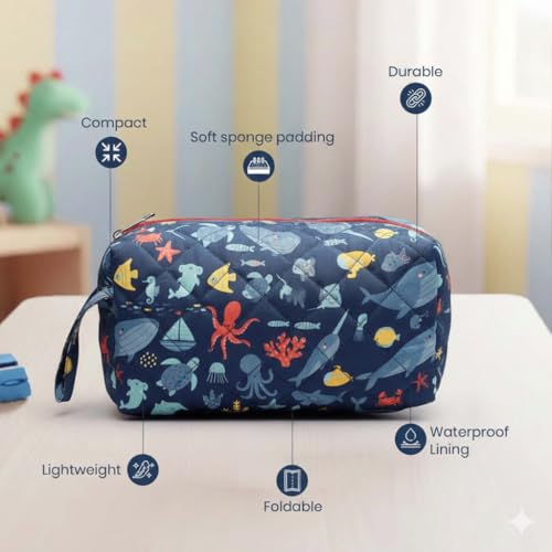 Image of Multipurpose Travel Organizer | All-in-One Compact Durable, Lightweight, Waterproof, Bag | Travel Friendly Pouch | Ideal for Stationary, Diaper, Medicines (Under the Sea Print)