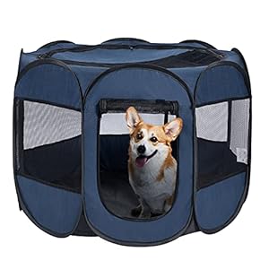 Wemk Welpenlaufstall, Haustier Laufstall mit Tragetasche, Tierlaufstall Faltbar für Hunde, Katzen, Meerschweinchen, Kanninchen, für Drinnen und Draußen, 8-Panel, 73 x 73 x 43CM