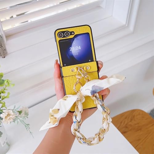 Coque en cuir synthétique Galaxy Z Flip5 jaune de luxe